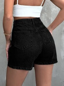 EURMUSE High Waist Wrap Denim Skort For Summer - Black - View 2