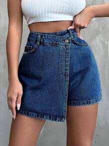 EURMUSE Women's Wrapped Denim Shorts - Light Wash - View 5