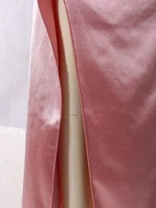 SHEIN فستان العودة إلى الوطن في الخريف للفتيات، فستان أنيق حلو من الساتان بأكتاف باردة مع شق جانبي للزفاف والحفلات - وردي مغبر - مشاهدة 5