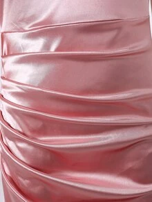 SHEIN فستان العودة إلى الوطن في الخريف للفتيات، فستان أنيق حلو من الساتان بأكتاف باردة مع شق جانبي للزفاف والحفلات - وردي مغبر - مشاهدة 4