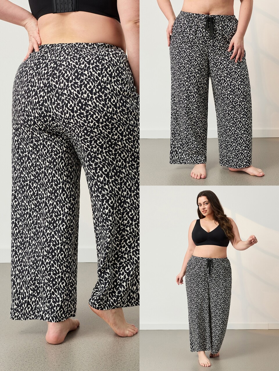 Plus Size Women Leopard Print Wide Leg Pajama Pants