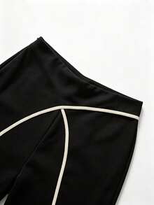 Elenzga Women Summer Classy Elegant Cream Black Overlapping 2 In 1 Pants,Winter Work Office Colorblock Commuter Side Zipper Easy On/Off Casual Versatile Pants - Black - View 4