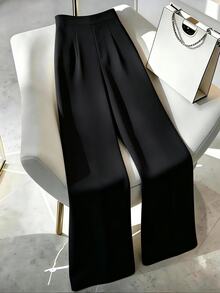 Elenzga Women Summer Classy Elegant Cream Black Overlapping 2 In 1 Pants,Winter Work Office Colorblock Commuter Side Zipper Easy On/Off Casual Versatile Pants - Black - View 2