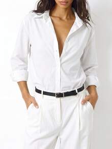 YARNWELL Women's Casual Solid Color Shirt For Summer Daily Wear - White - View 8