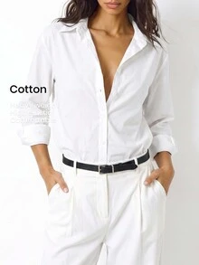 YARNWELL Women's Casual Solid Color Shirt For Summer Daily Wear - White - View 2