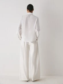 YARNWELL Women's Casual Solid Color Shirt For Summer Daily Wear - White - View 4