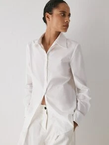 YARNWELL Women's Casual Solid Color Shirt For Summer Daily Wear - White - View 7