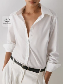 YARNWELL Women's Casual Solid Color Shirt For Summer Daily Wear - White - View 5