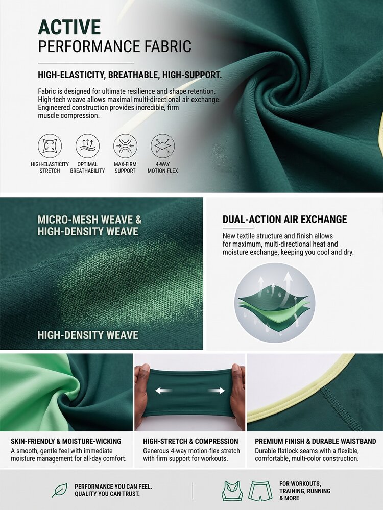 Powerista Women's Colorblock Bra And Shorts Sports Set Green Yellow Running Fitness Workout Casual Fashion Summer Autumn Gym Breathable Going Out Backless - Green - View 3