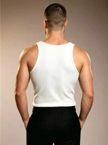 Manfinity Dauomo Men's Summer Fashion Round Neck Slim Fit Metal Decor Tank Top - White - View 2