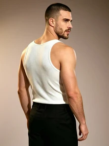 Manfinity Dauomo Men's Summer Fashion Round Neck Slim Fit Metal Decor Tank Top - White - View 4
