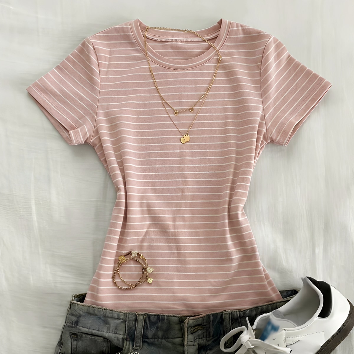 Young Girls Short Sleeve Textured Hollow Design Collar T-Shirt