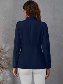 SHEIN Classic Solid Color Double-Breasted Casual & Commute Blazer Fall Cloth For Women - Navy Blue - View 2