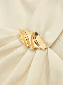 Franclia Sleeveless Waist Cinched Pleated Metal Buckle Top With Asymmetric Hem, 2 Pieces Set For Women - Apricot - View 6
