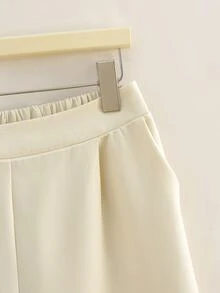 Franclia Sleeveless Waist Cinched Pleated Metal Buckle Top With Asymmetric Hem, 2 Pieces Set For Women - Apricot - View 5