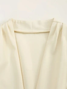 Franclia Sleeveless Waist Cinched Pleated Metal Buckle Top With Asymmetric Hem, 2 Pieces Set For Women - Apricot - View 4