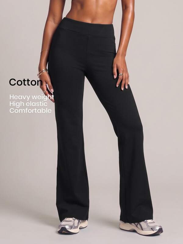 YARNWELL Women's Autumn Casual Basic Daily Wear Versatile Long Pants Commuter Professional Slim Fit Flared Black Solid Color High Elasticity Yoga Lounge