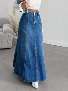 EURMUSE High Waist Denim Skirt - Blue - View 6
