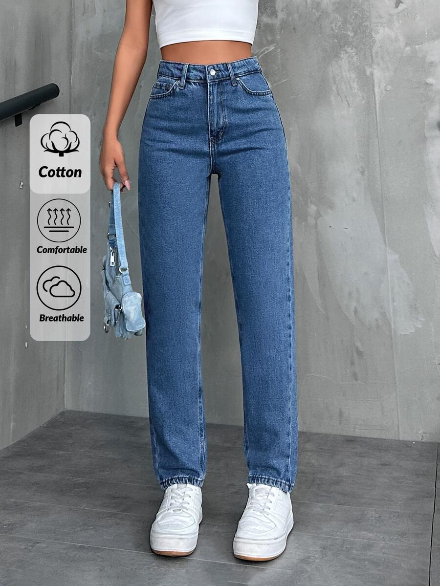 EURMUSE Solid Color Straight Leg Jeans