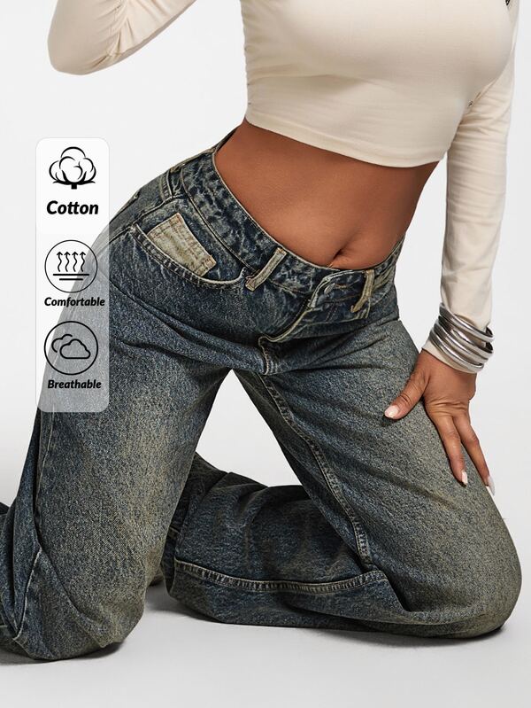 SHEIN Tall TALL LOW WAIST CASUAL Street 2000s STYLE DENIM STRAIGHT Oversized Loose Wide Leg Baggy Jeans Dames Avondje Uit Blauw Grijs Zomer