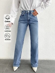 EURMUSE 100%Cotton Ladies' Zip Fly Front Jeans - Medium Wash - View 1