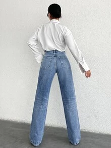 EURMUSE 100%Cotton Ladies' Zip Fly Front Jeans - Medium Wash - View 2