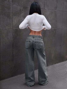 EURMUSE LOW RISE WIDELEG JEAN WITH BOW DETAILS Night Out Grey Summer Casual - Grey - View 2