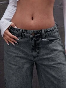 EURMUSE LOW RISE WIDELEG JEAN WITH BOW DETAILS Night Out Grey Summer Casual - Grey - View 3