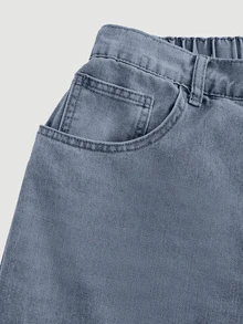 EURMUSE Plus Size Women's Solid Color Pocket Casual Versatile Wide Leg Jeans - Baby Blue - View 3