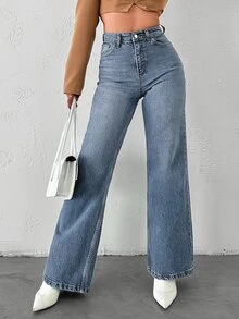 EURMUSE High Waist Straight Leg Jeans - Light Wash - View 6