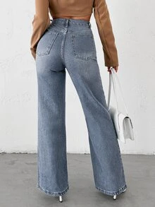 EURMUSE High Waist Straight Leg Jeans - Light Wash - View 2