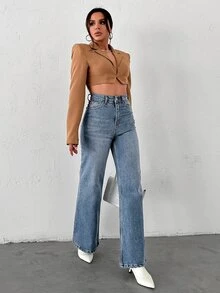 EURMUSE High Waist Straight Leg Jeans - Light Wash - View 5