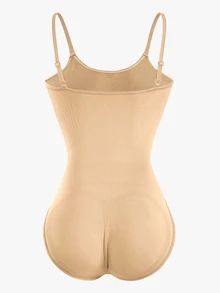 SHEIN 1pc Women Simple Solid Color Spaghetti Strap Seamless Bodysuit - Apricot - View 8