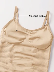 SHEIN 1pc Women Simple Solid Color Spaghetti Strap Seamless Bodysuit - Apricot - View 6