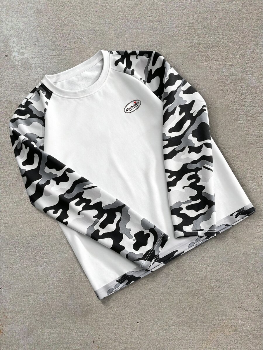 STEELVANCE Men's Casual Camouflage Patchwork T-Shirt, Spring/Autumn - Multicolor - View 1
