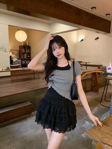 SHEIN MOD 女士拼色二合一挂脖 T 恤 - 彩色 - 查看 4