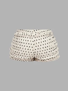 SHEIN MOD 大码女式撞色波点印花无袖上衣和短裤两件套，情人节穿搭，春夏装扮，约会装，海滩装，夏季度假装，休闲女装，波点图案，外出套装，下午茶派对装，返校季装，90年代复古装，派对装，下午茶派对套装 - 杏色 - 查看 10