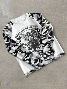 Manfinity Roghcode Men's Crew Neck Letter Angel Graphic Casual Streetwear Daily T-Shirt Vacation Holiday White Camo Fall - Multicolor - View 1