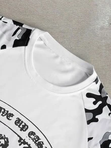 Manfinity Roghcode Men's Crew Neck Letter Angel Graphic Casual Streetwear Daily T-Shirt Vacation Holiday White Camo Fall - Multicolor - View 4