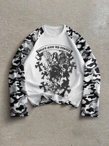 Manfinity Roghcode Men's Crew Neck Letter Angel Graphic Casual Streetwear Daily T-Shirt Vacation Holiday White Camo Fall - Multicolor - View 3