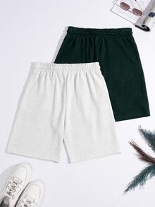 SHEIN Cottnline Men's Waffle Fabric Basic Shorts 2-Pack - White - View 2