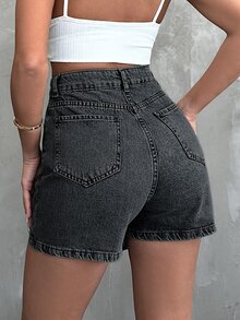 SHEIN Cottnline High Waist Wrap Denim Skort For Summer - Grey - View 2
