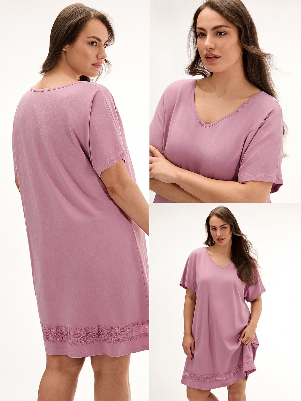 Plus Size Pink Soft Cotton Modal Lace Nightdress