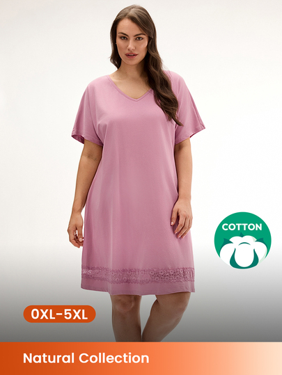LUVLETTE Wedding Essential Vacation Plus Size Pink Soft Cotton Modal Lace Nightdress As Outerwear Airy Slip Dress & Pyjamadressing Moo Moo For Women