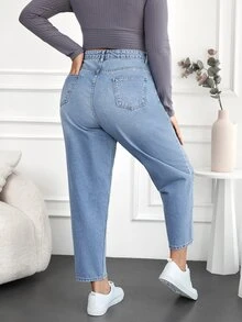 EURMUSE Jeans de mezclilla de estilo de mamá, desteñidos, talla grande - Gris Claro - Ver 3