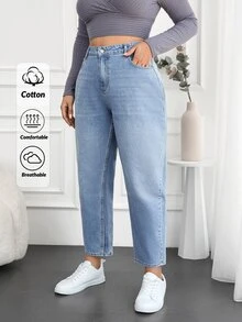 EURMUSE Jeans de mezclilla de estilo de mamá, desteñidos, talla grande - Gris Claro - Ver 2