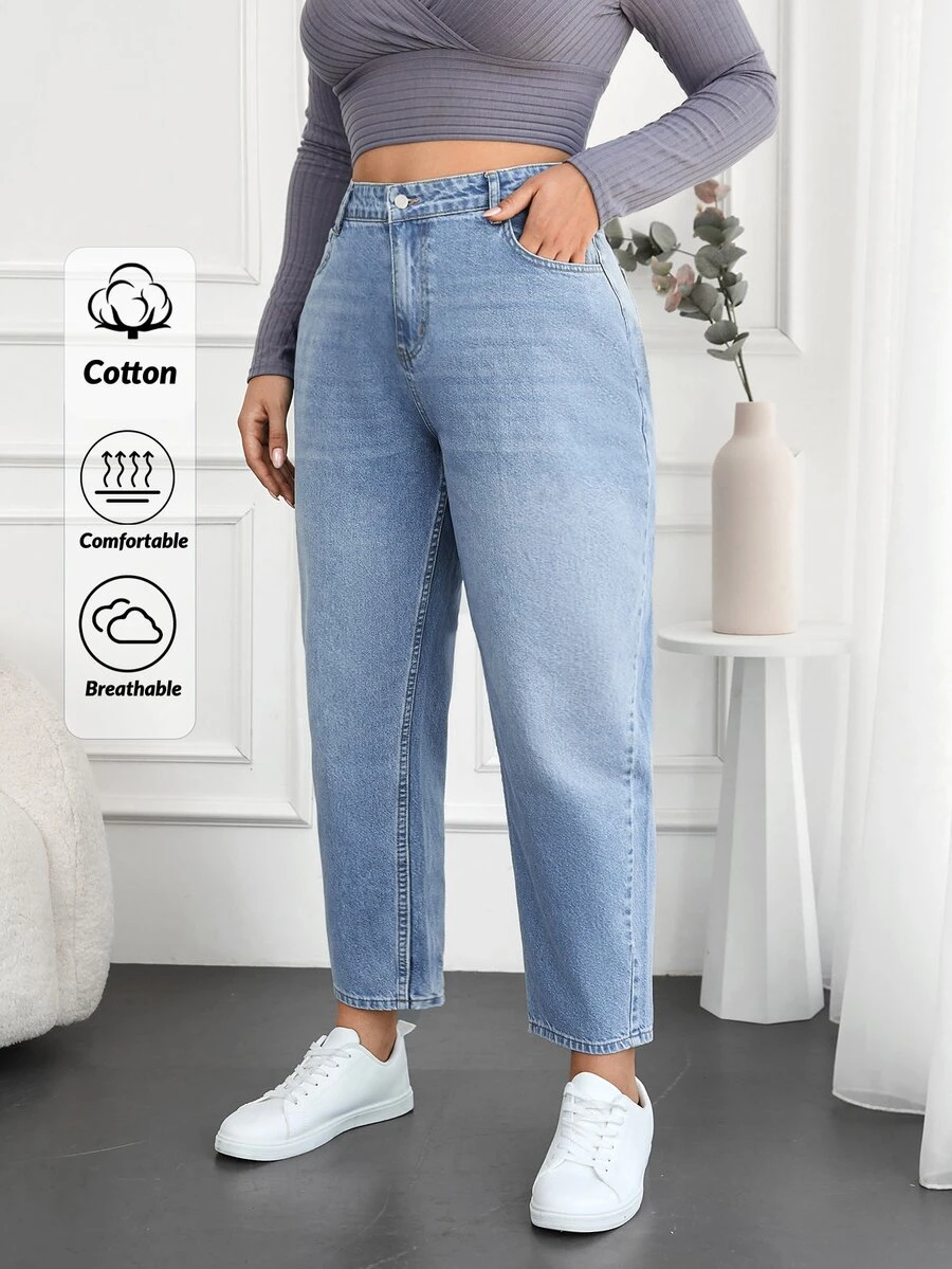 EURMUSE Jeans de mezclilla de estilo de mamá, desteñidos, talla grande