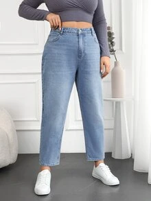 EURMUSE Jeans de mezclilla de estilo de mamá, desteñidos, talla grande - Gris Claro - Ver 6