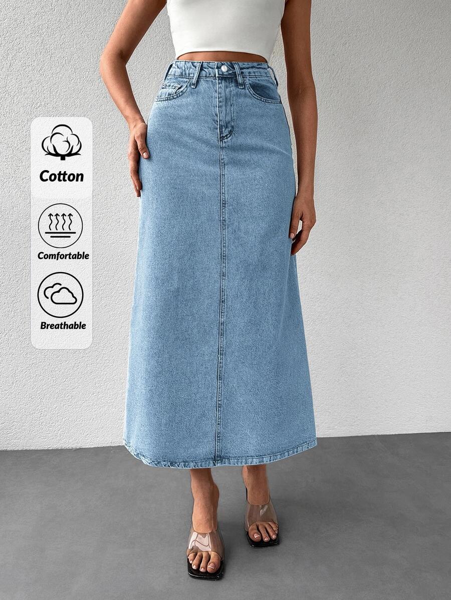 EURMUSE Slant Pocket Denim Skirt