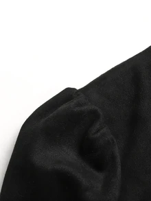 SHEIN Tween女孩秋冬休閒麂皮羊羔絨雙排扣優雅修身圓領開襟短款黑色夾克，母女套裝 - 黑色 - 查看 6